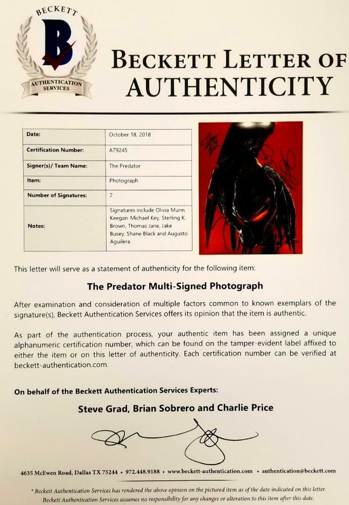 THE PREDATOR Cast (7) Signed 11x14 Photo Munn Key Brown Jane ~ Beckett BAS LOA