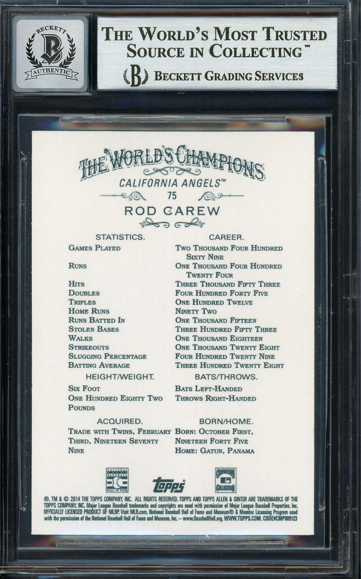 Rod Carew Auto 2014 Topps Allen Ginter Card 75 California Angels Auto 10 Beckett