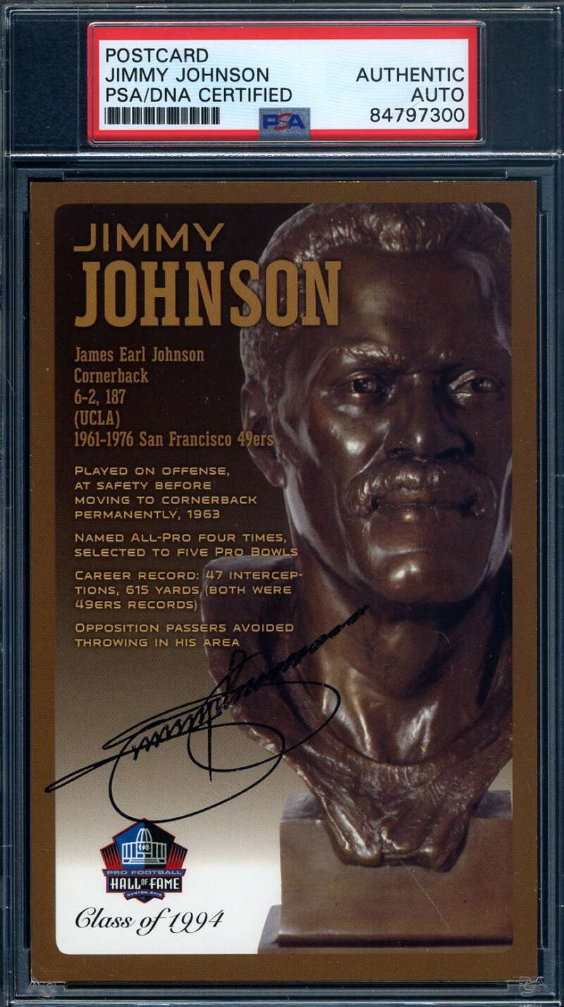 Jimmy Johnson PSA DNA Signed Hall of Fame Bronze Bust Postcard Autograph