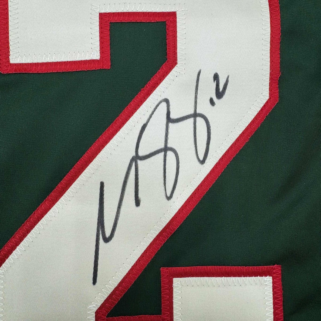 Framed Autographed/Signed Matt Boldy 35x39 Minnesota Green Jersey JSA COA