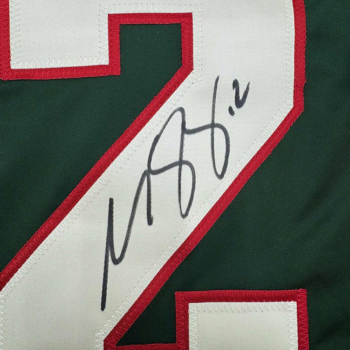 Framed Autographed/Signed Matt Boldy 35x39 Minnesota Green Jersey JSA COA