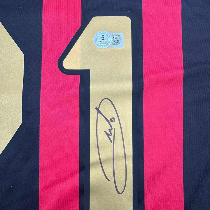Framed Signed Andrea Pirlo 35x39 AC Milan Black/Red Futbol Jersey BAS COA