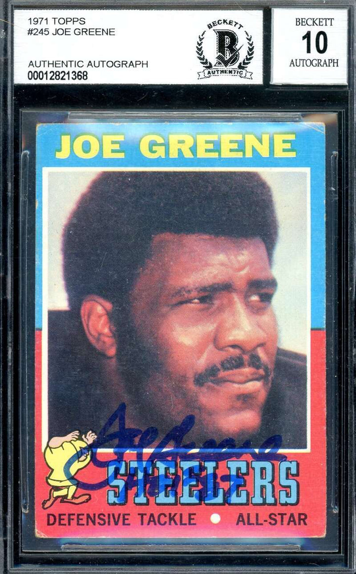 Joe Greene Gem Mint 10 Beckett BAS Signed 1971 Topps Rookie Autograph