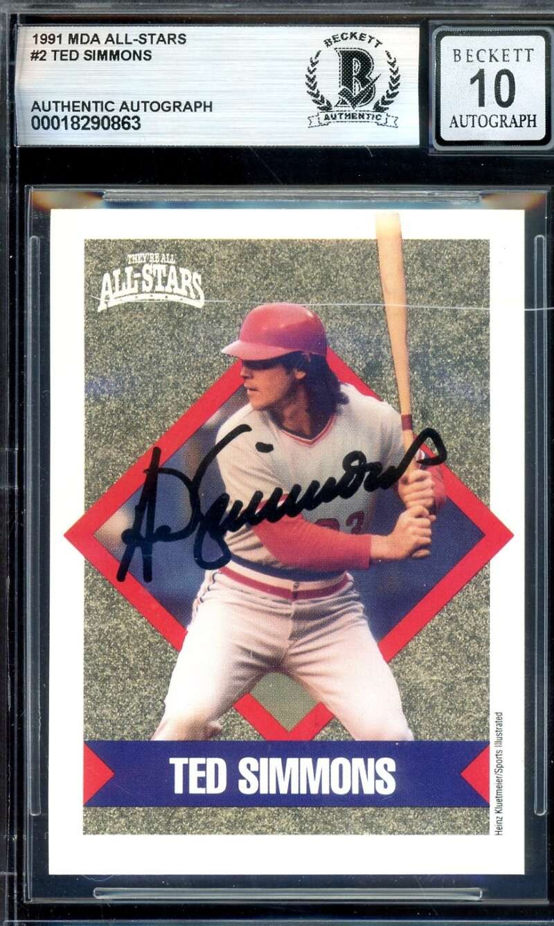 Ted Simmons Gem Mint 10 Beckett BAS Signed 1991 MDA All Stars Autograph