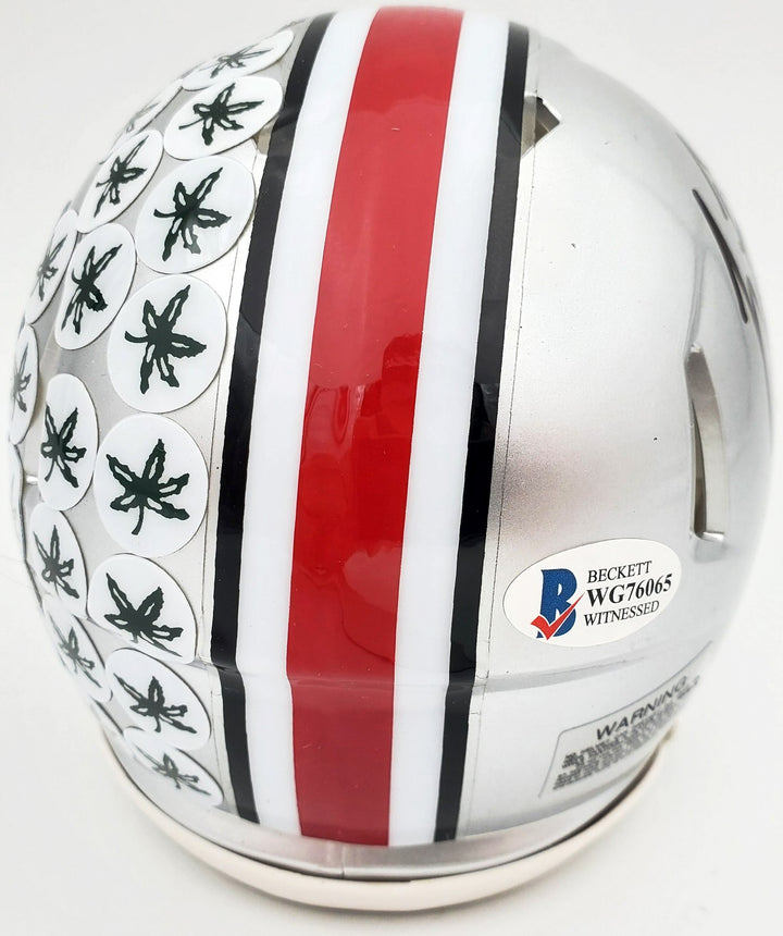 Justin Fields Signed Ohio State Buckeyes Silver Speed Mini Helmet Beckett BAS