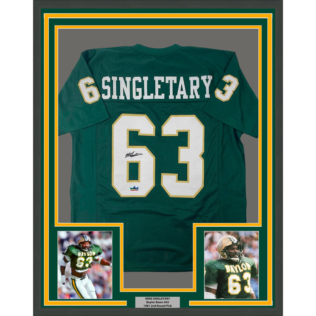 Framed Facsimile Autographed Mike Singletary 33x42 Green Reprint Laser Jersey