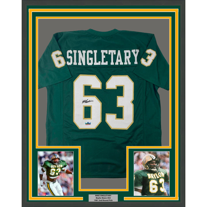 Framed Facsimile Autographed Mike Singletary 33x42 Green Reprint Laser Jersey