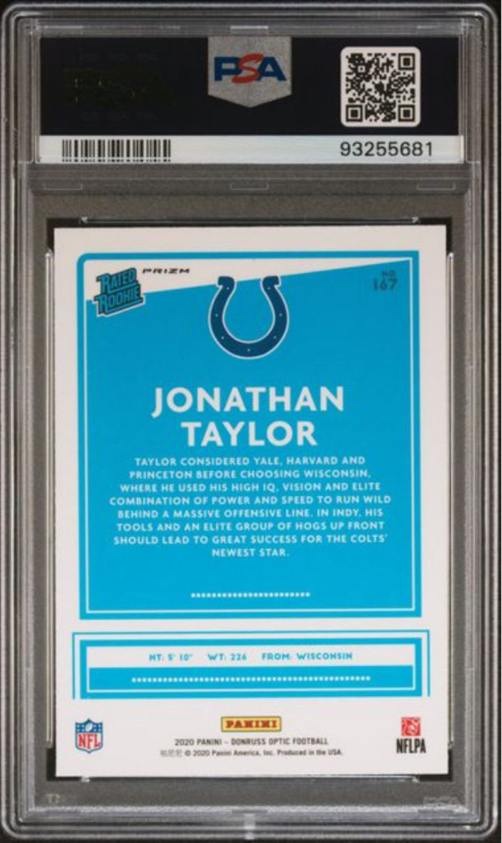 Graded 2020 Donruss Optic Jonathan Taylor #167 Green Velo Football Card PSA 10