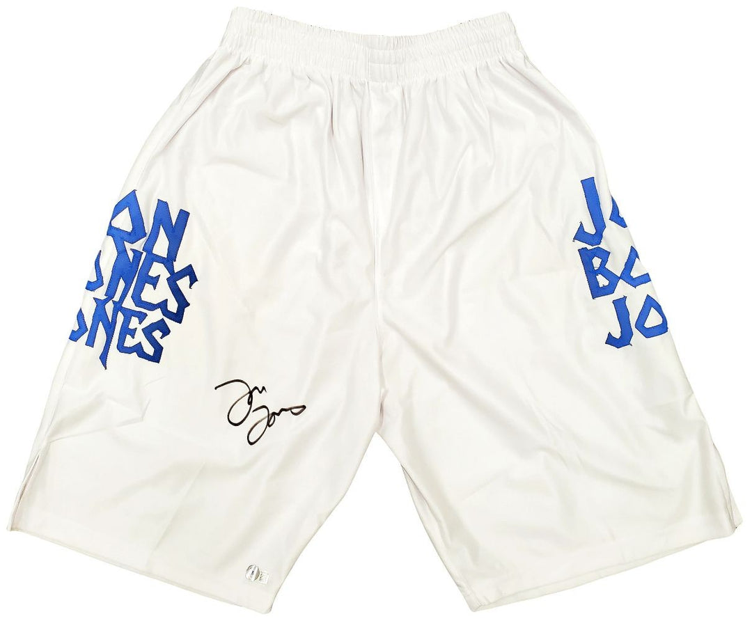 Jon Jones Signed Custom White/Blue MMA Fighting Trunks BAS ITP