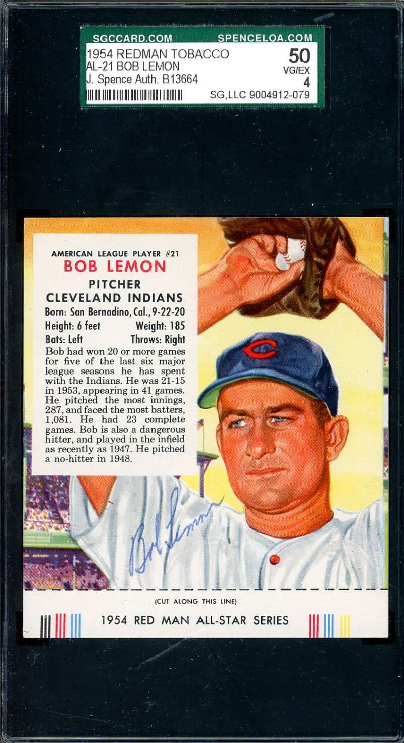 Bob Lemon JSA SGC Coa Signed 1954 Red Man Tobacco With Tab Autograph