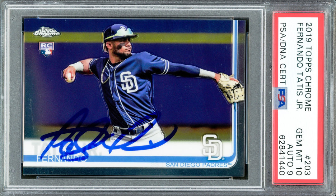 Fernando Tatis Jr. Signed 2019 Topps Chrome RC 203 Padres PSA 10 Sig 9 PSA/DNA