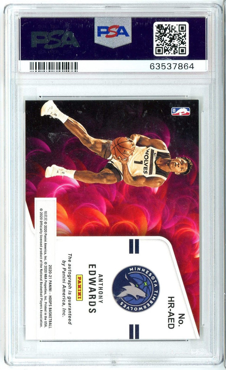 Graded 2020 Panini Hoops Anthony Edwards #HRAED Hot Signature Rookies RC PSA 9