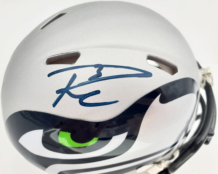 Russell Wilson Signed AMP Seattle Seahawks Speed Mini Helmet In Blue RW Holo