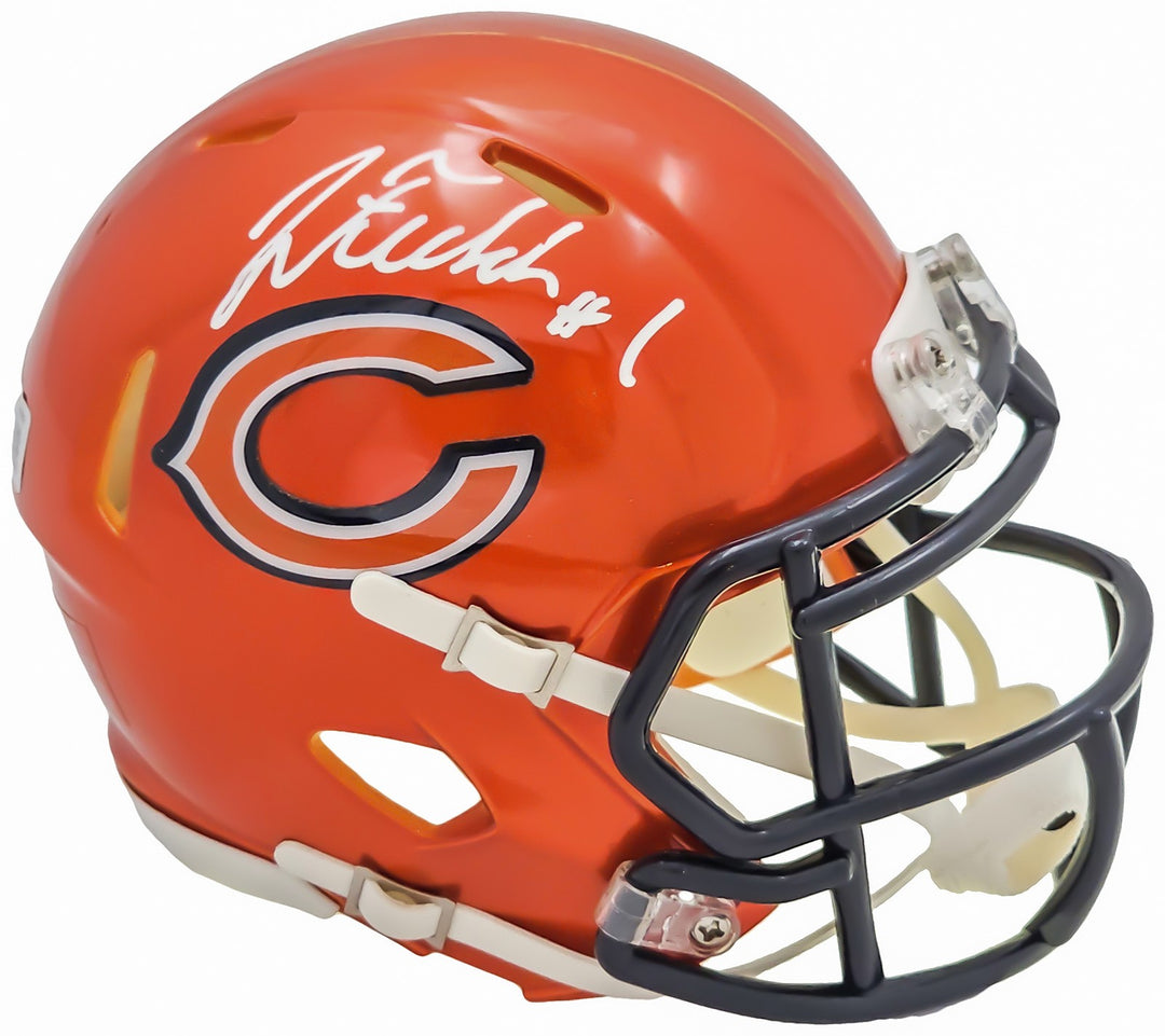Justin Fields Signed Chicago Bears Flash Orange Speed Mini Helmet Beckett Wit