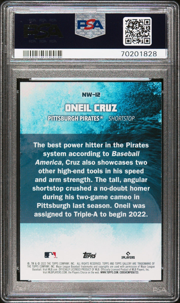 Graded 2022 Topps Gallery Oneil Cruz #NW12 Next Wave Rookie Card PSA 10