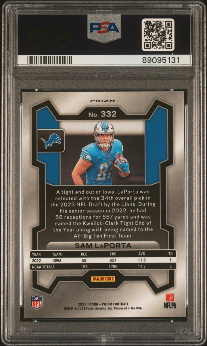 Sam LaPorta 2023 Prizm Red White/Blue Rookie Card RC #332 PSA Graded 10 GMT