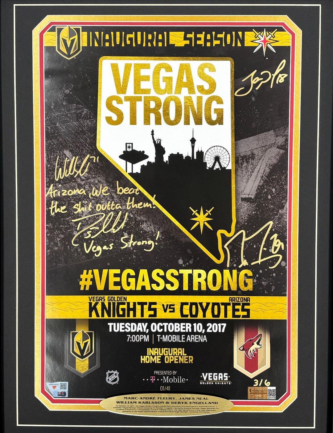 Marc-Andre Fleury Neal Karlsson Engelland Signed 1st Poster 2017 Vegas Knights