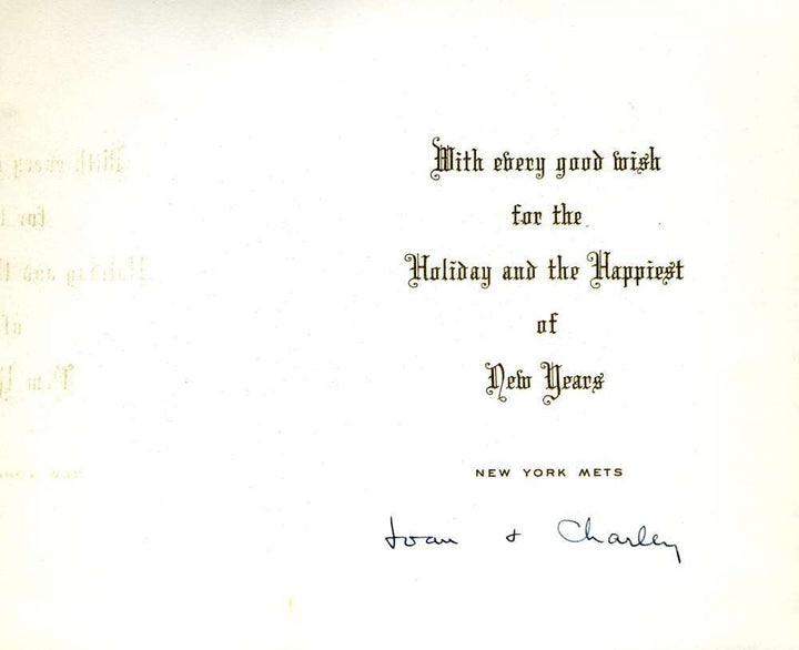 Joan Payson Mets Owner Signed 1960`s Christmas Card Autograph