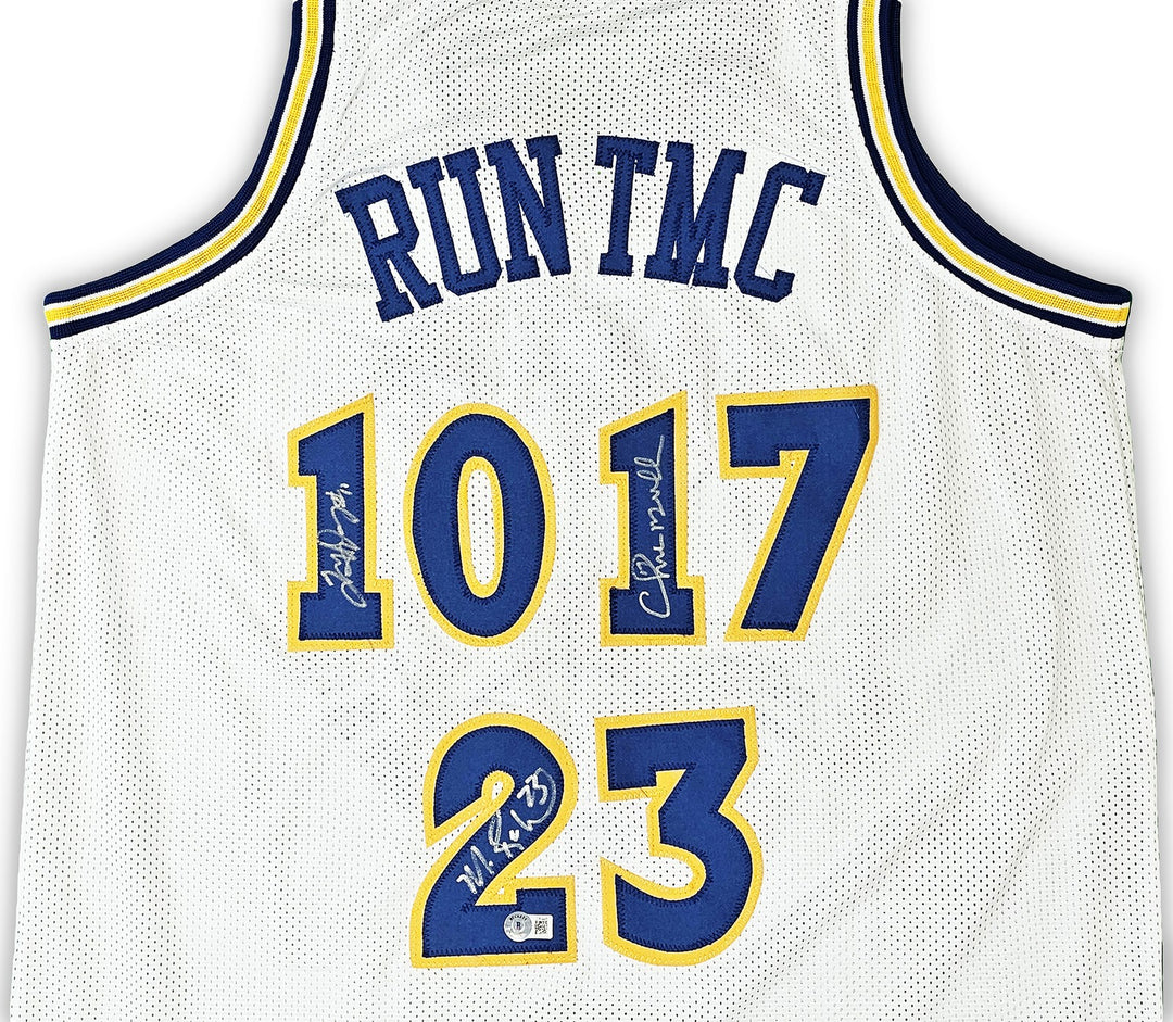 Warriors Chris Mullin, Tim Hardaway Mitch Richmond Auto White Jersey Run TMC BAS