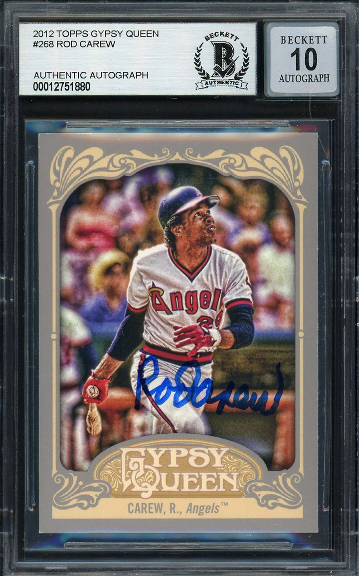 Rod Carew Auto 2012 Topps Gypsy Queen Card 268 California Angels Auto 10 Beckett