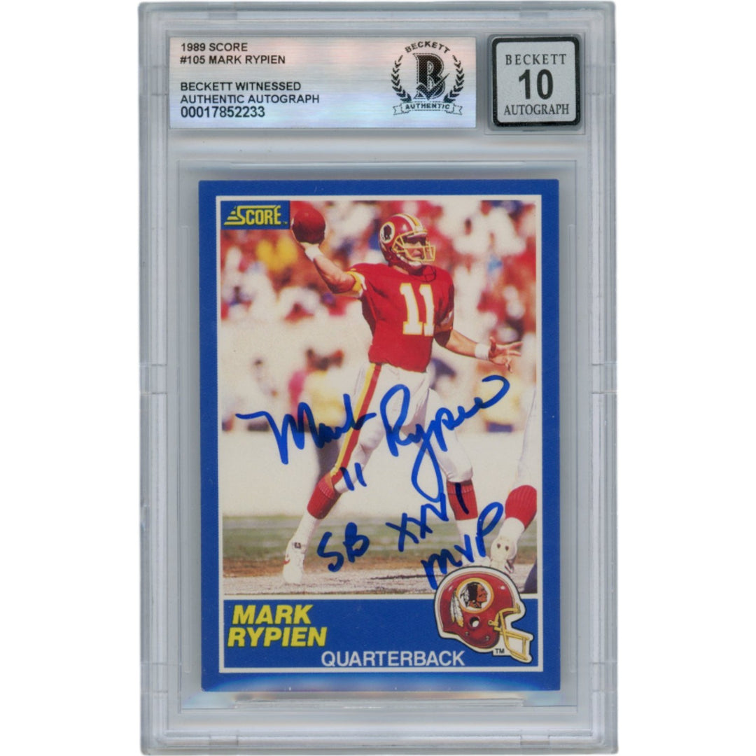 Mark Rypien Autographed 1989 Score #105 SB MVP Slab Trading Card Beckett 50616