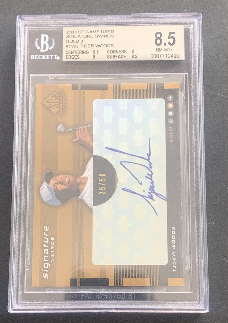 Tiger Woods 2003 SP Game Used Signature Swings /50 Gold 3 Bgs 8.5 Mint 9 Auto