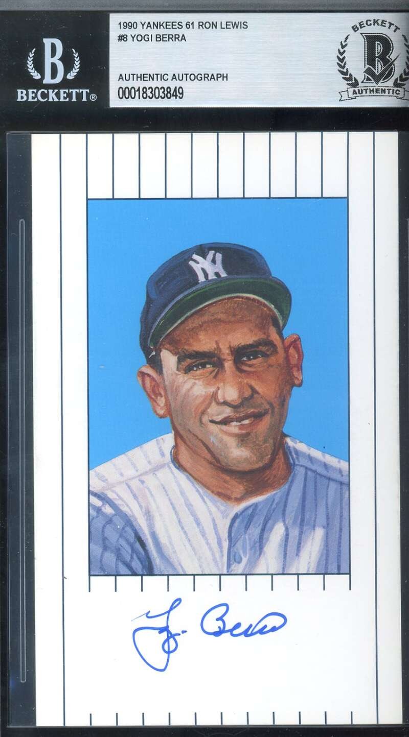 Yogi Berra BAS Beckett Signed Ron Lewis 1961 Yankees Postcard Autograph