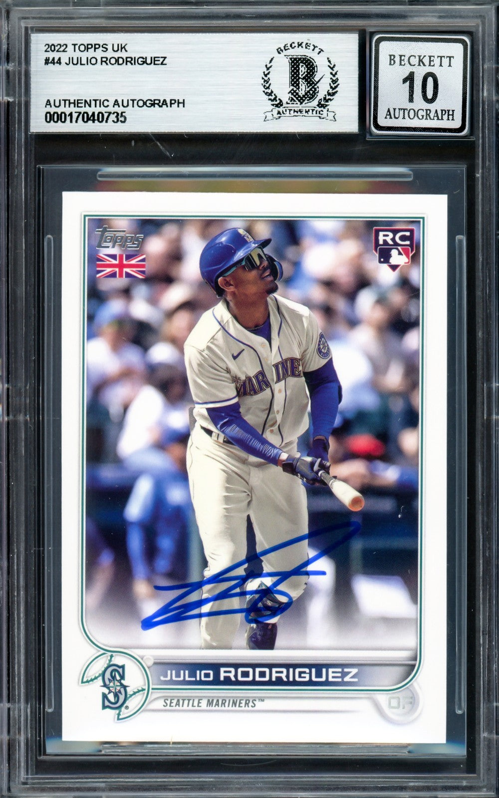 Julio Rodriguez Auto Signed 2022 Topps UK Edition RC 44 Mariners Sig 10 Beckett