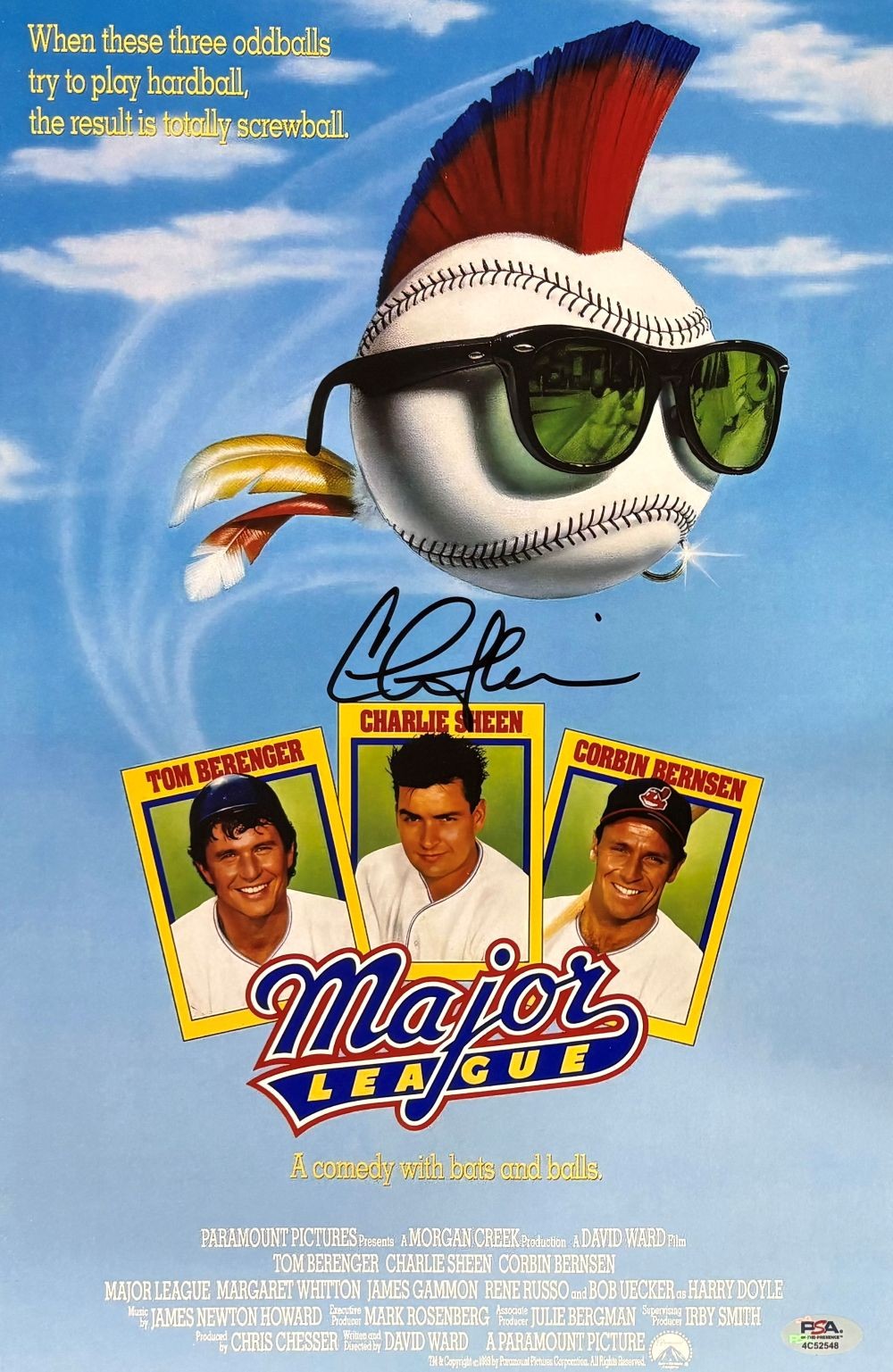 Charlie Sheen Signed 11x17 Major League Photo PSA/DNA Hologram