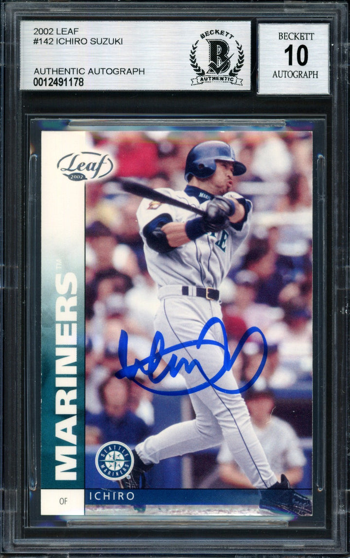 Ichiro Suzuki Signed 2002 Leaf Card 142 Mariners Auto 10 Beckett #12491178