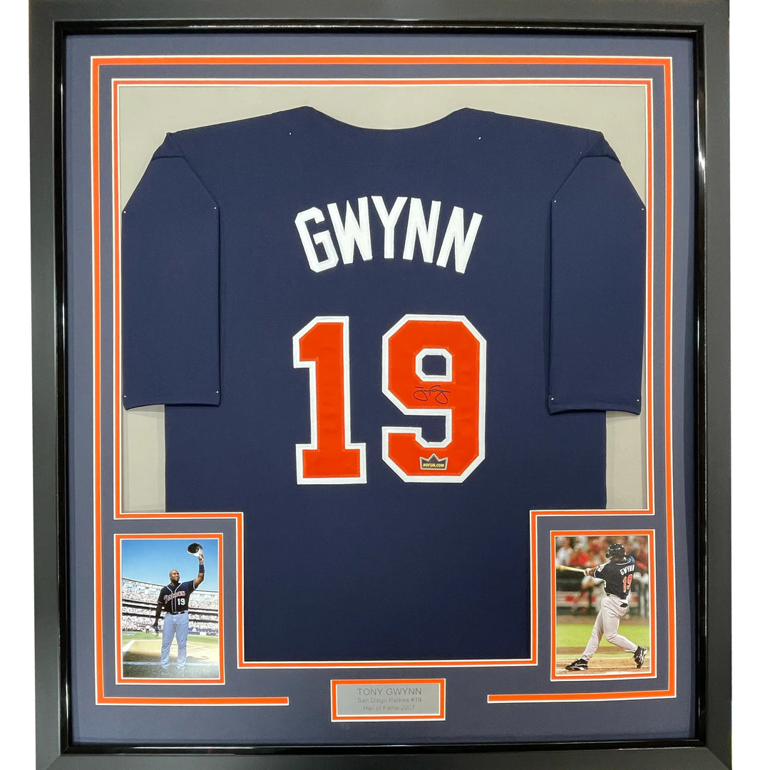 Framed Facsimile Autographed Tony Gwynn 33x42 Blue Reprint Laser Auto Jersey