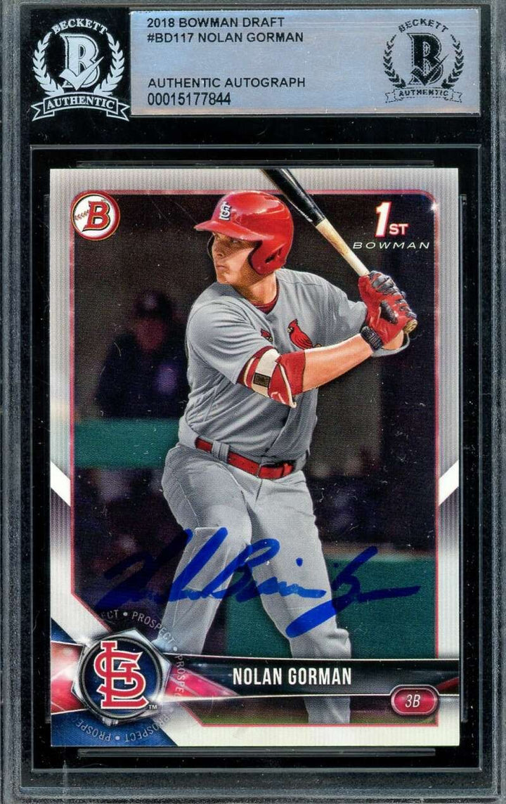 Nolan Gorman Beckett BAS Signed 2018 1st Bowman Rookie Autographed
