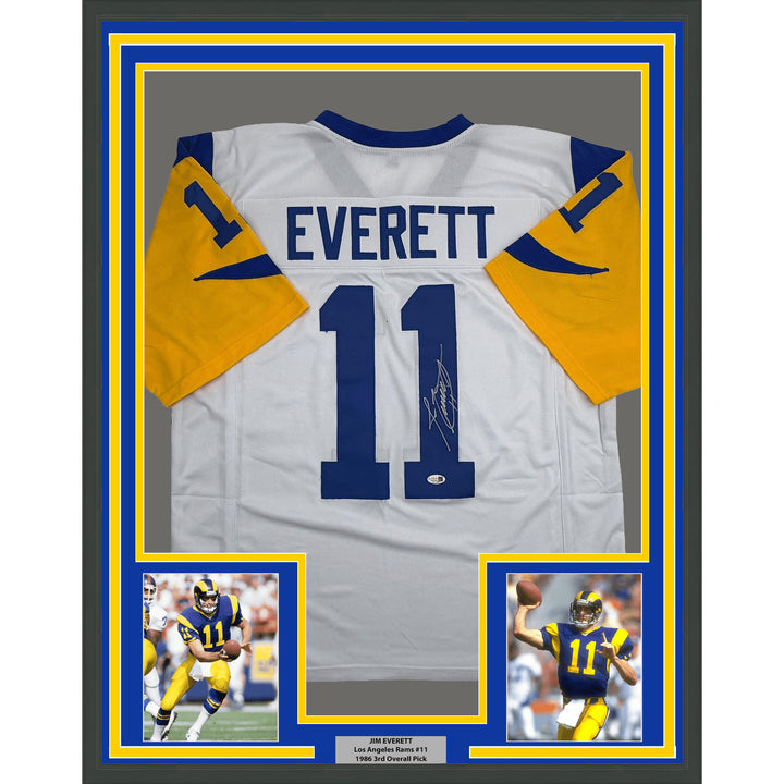 Framed Autographed Jim Everett 35x39 LA White Football Jersey JSA COA