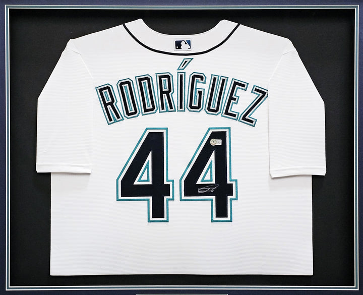 Seattle Mariners Julio Rodriguez Signed Framed White Nike Jersey Beckett BAS QR