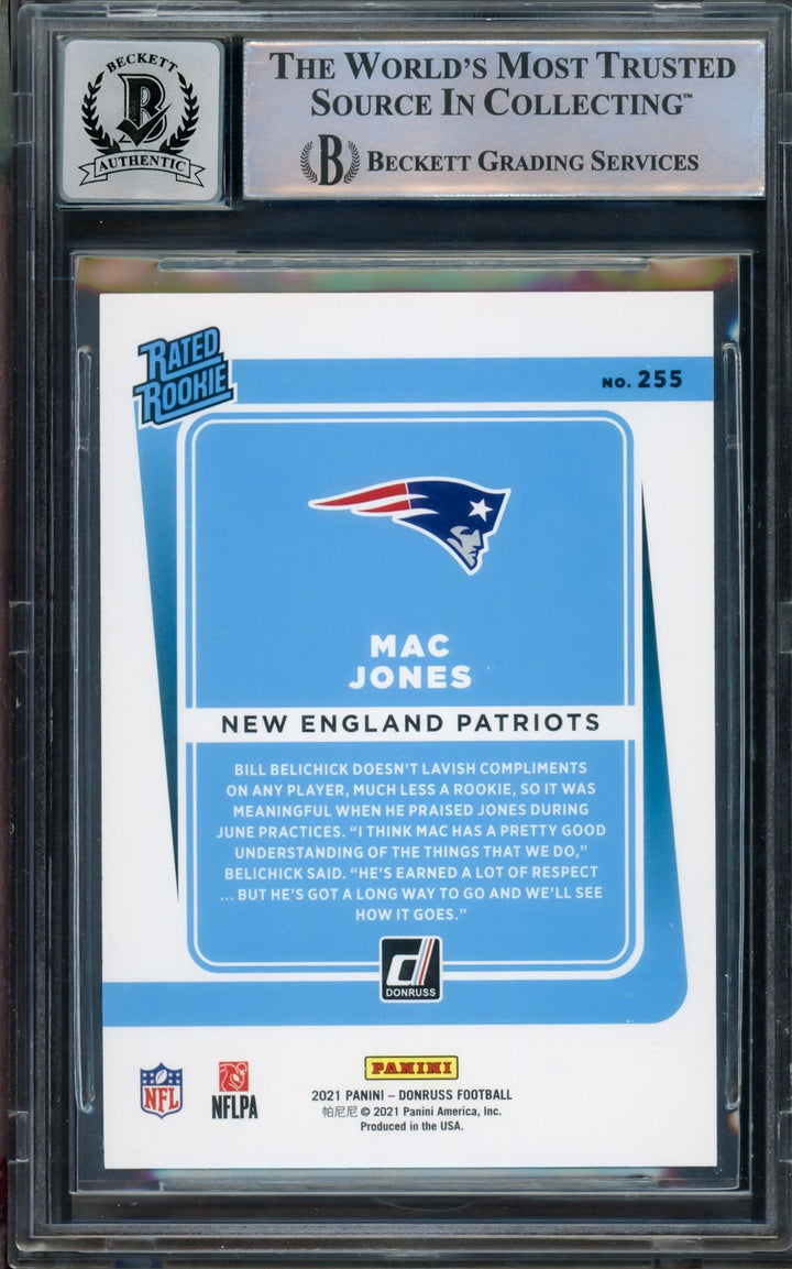 Mac Jones Signed 2021 Donruss Rated RC 255 Patriots BGS 9 Auto GM 10 Beckett