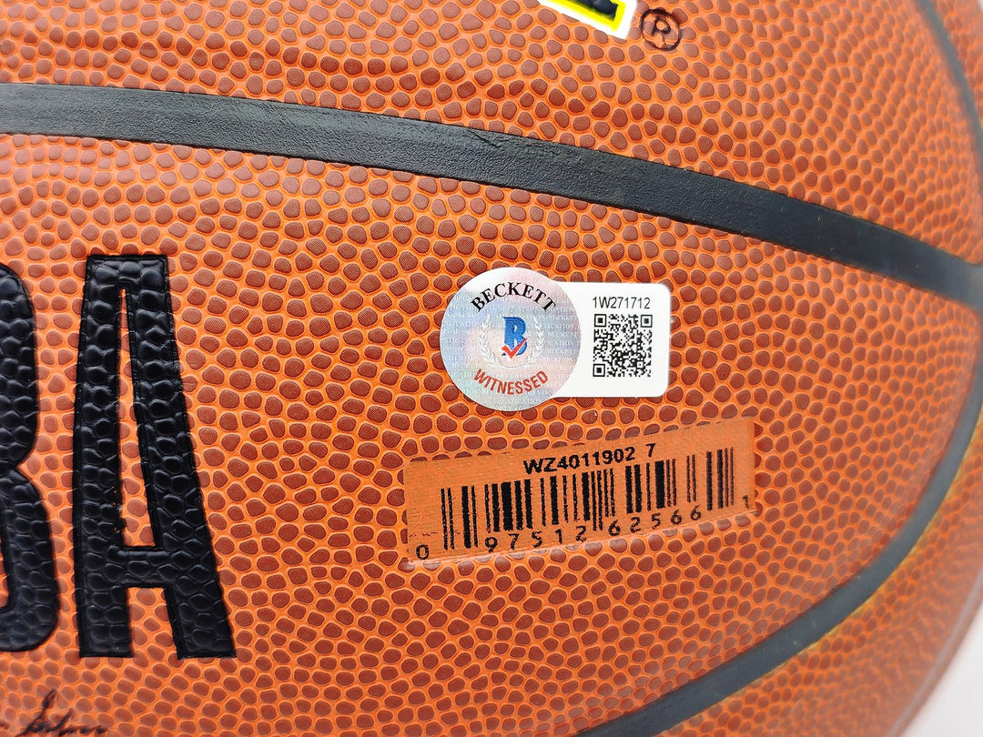 John Stockton & Karl Malone Auto Composite Leather Jazz Logo Basketball Beckett