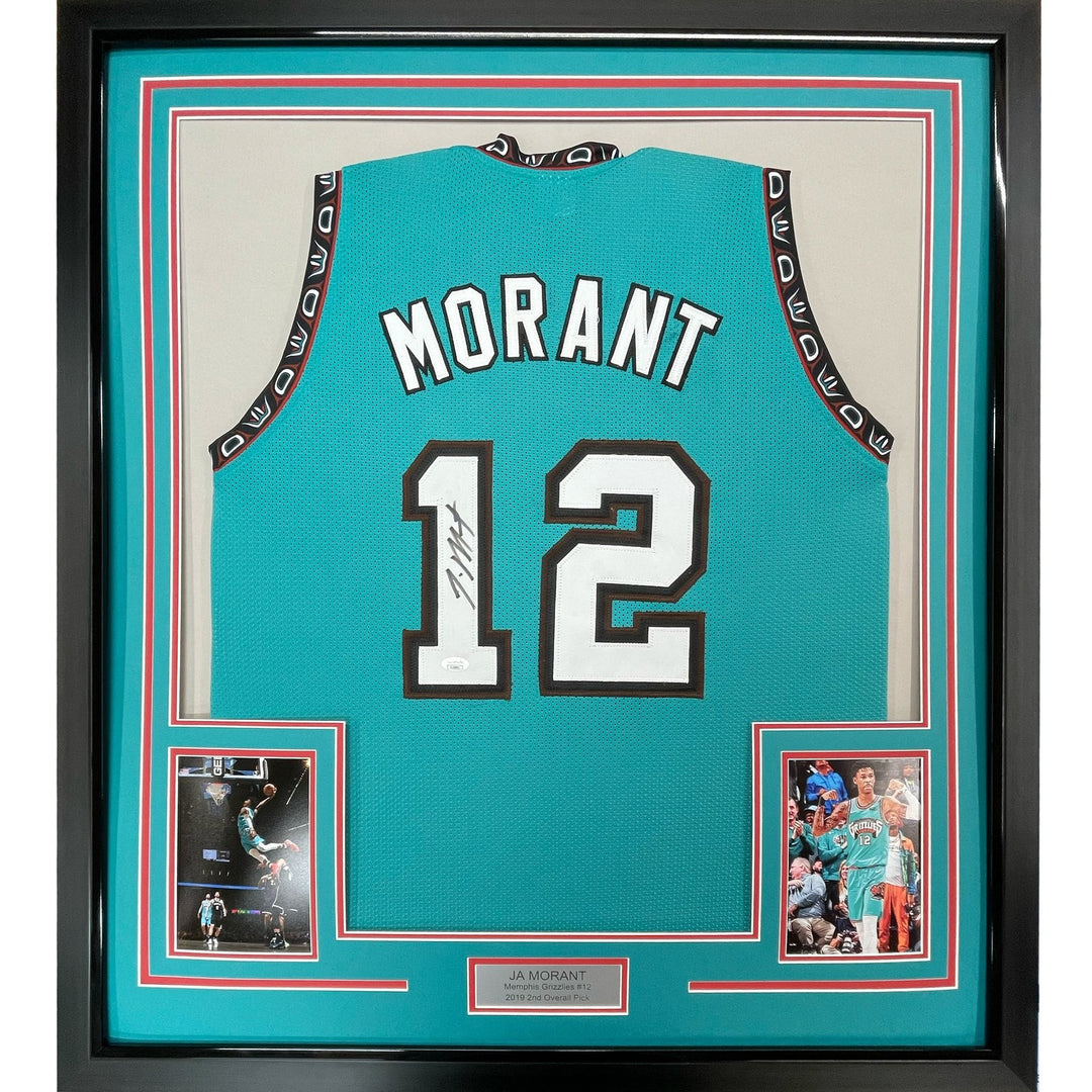 Framed Autographed/Signed Ja Morant 33x42 Memphis Teal Jersey JSA COA