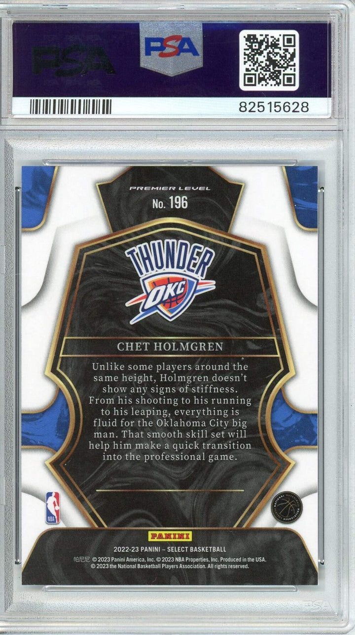 Graded 2022 Panini Select Chet Holmgren #196 Blue Rookie Basketball Card PSA 10