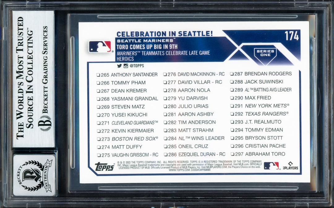 Julio Rodriguez Signed 2023 Topps Card 174 Mariners Auto GM 10 Beckett #17040147
