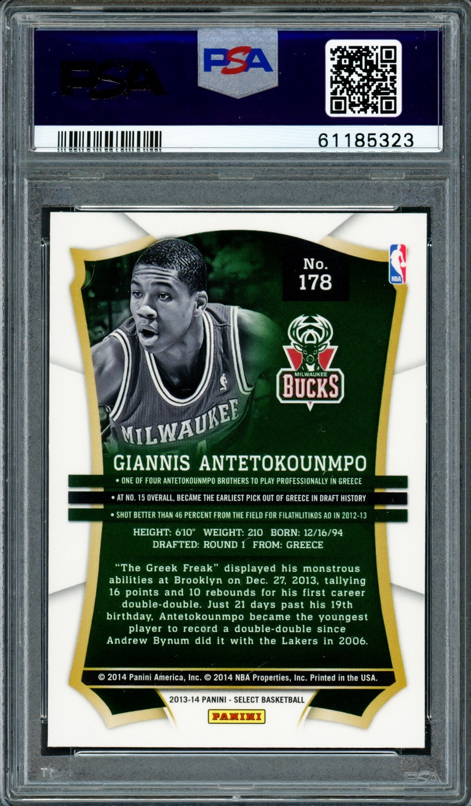 Giannis Antetokounmpo Signed 2013 Panini Select RC 178 PSA 8 Sig 10 Greek Freak