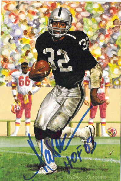 Marcus Allen Autographed Oakland Raiders Goal Line Art Card Blue HOF 10340