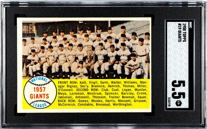 1958 Topps New York Giants Team Checklist Card #19- SGC Graded 5.5 EX+