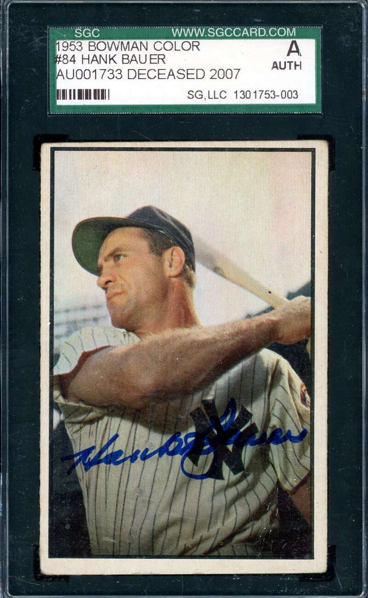 Hank Bauer SGC Coa Signed 1953 Bowman Color Autograph