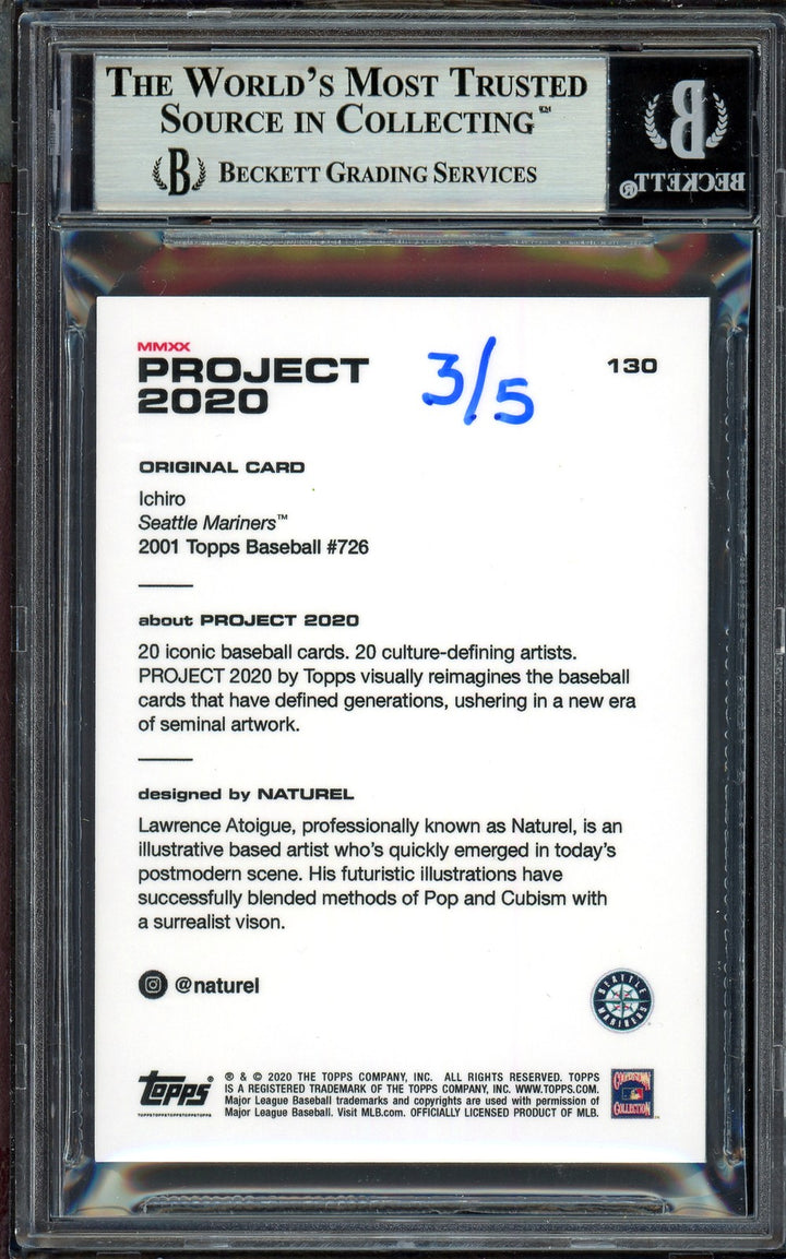 Ichiro Suzuki Signed Topps Project 2020 Naturel Card 130 Lime Green #3/5 Beckett