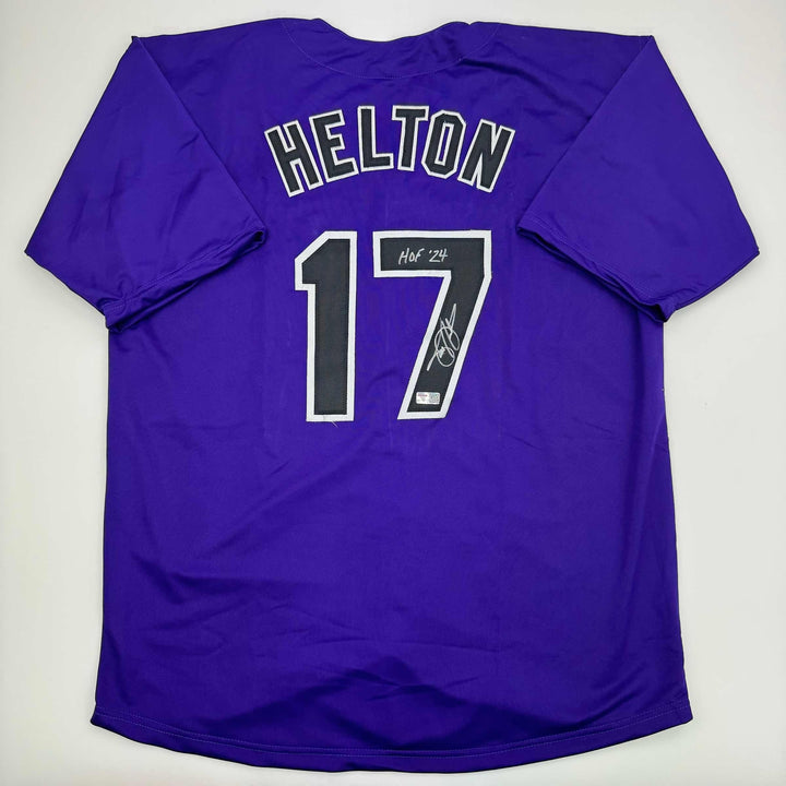 Autographed/Signed Todd Helton HOF 24 Colorado Purple Jersey Tristar COA