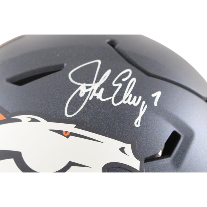 John Elway Autographed Denver Broncos Mid-Size Midi Helmet Beckett Witness 55226