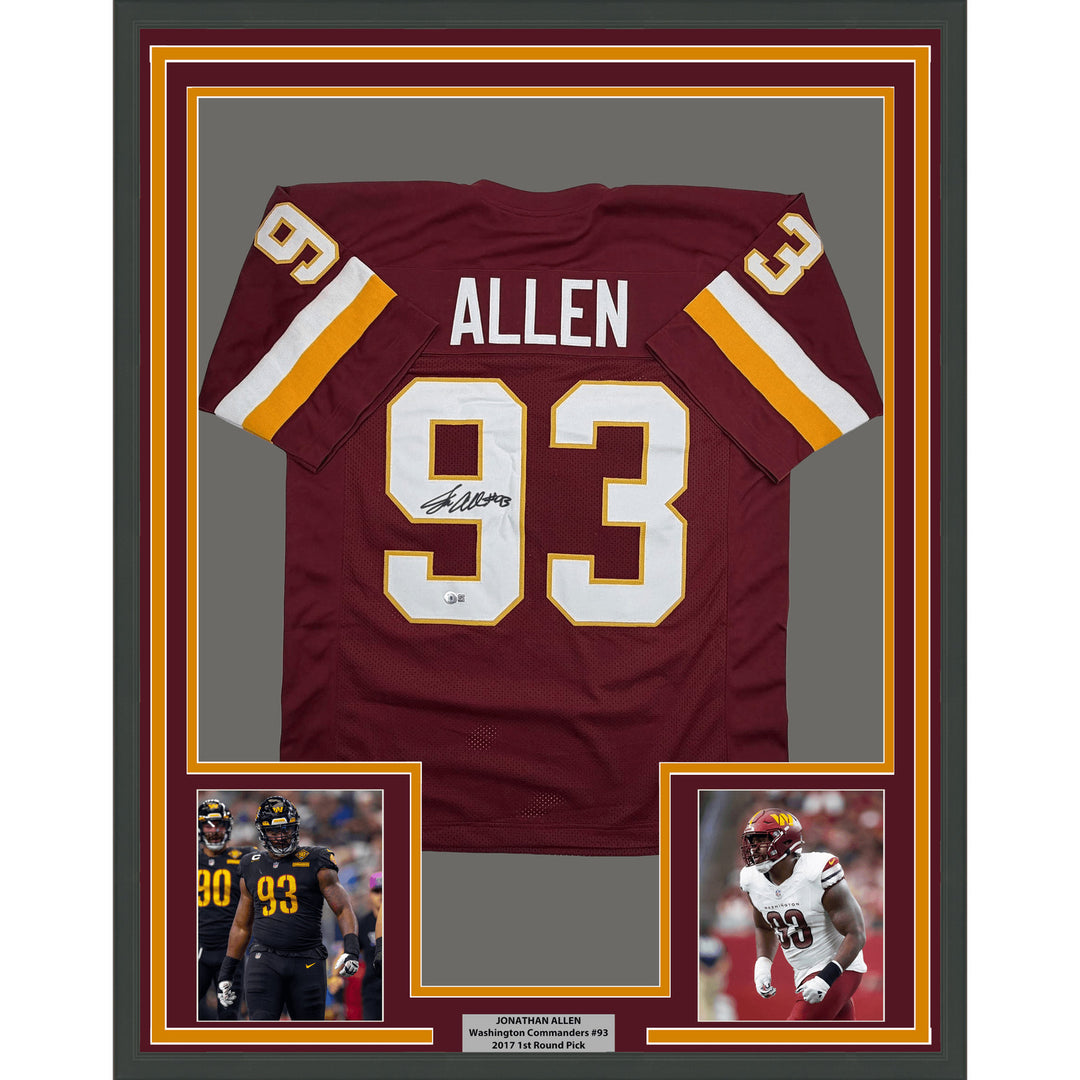 Framed AutographedJonathan Allen 35x39 Washington Maroon Jersey JSA COA