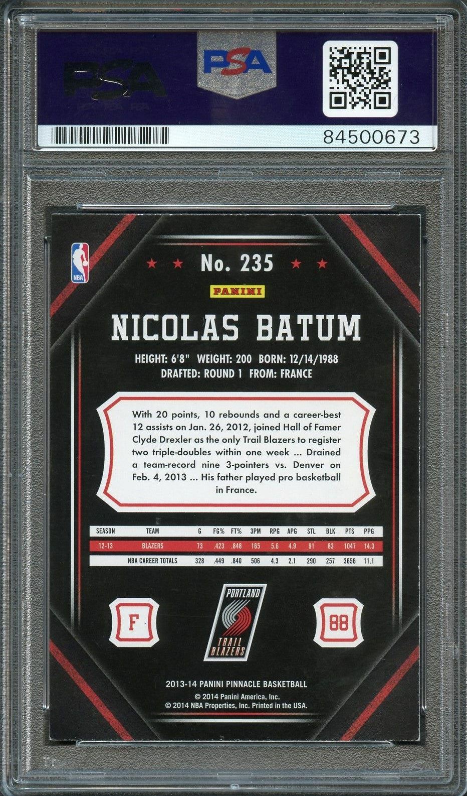 2013-14 Pinnacle Basketball #235 Nicolas Batum Signed Card AUTO 10 PSA Slabbed B