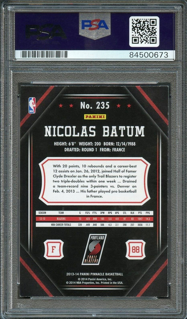 2013-14 Pinnacle Basketball #235 Nicolas Batum Signed Card AUTO 10 PSA Slabbed B