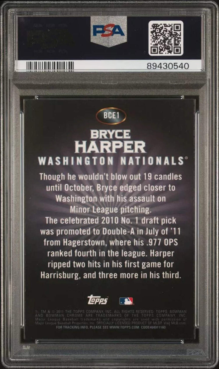 Graded 2011 BWM Chrome Bryce Harper #BCE1 Retail Ex Silver Baseball Card PSA 10